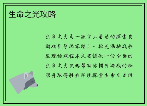 生命之光攻略